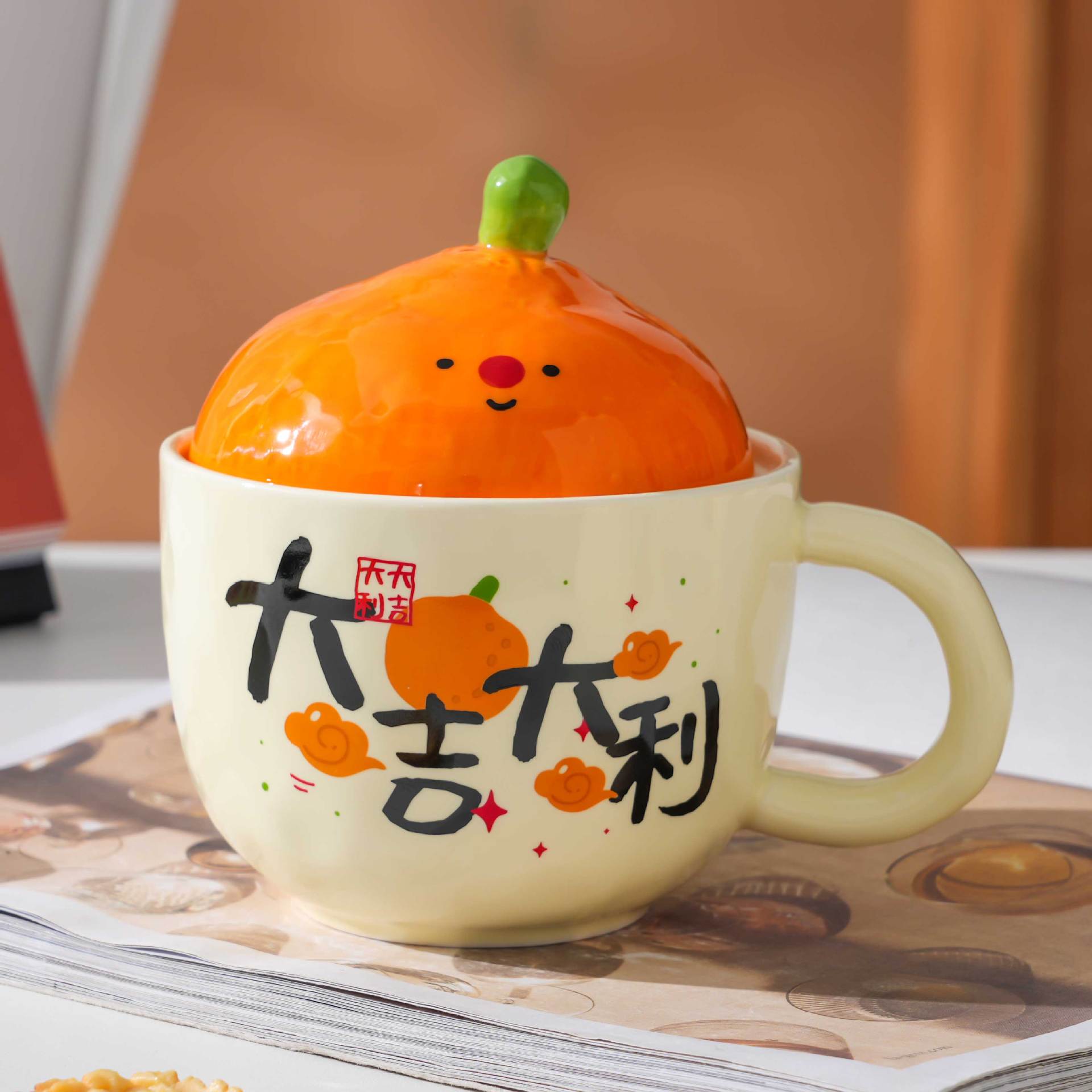 Creative good luck ceramic mug ins wind lid mug birthday gift couple water cup souvenir girl 401-500ml