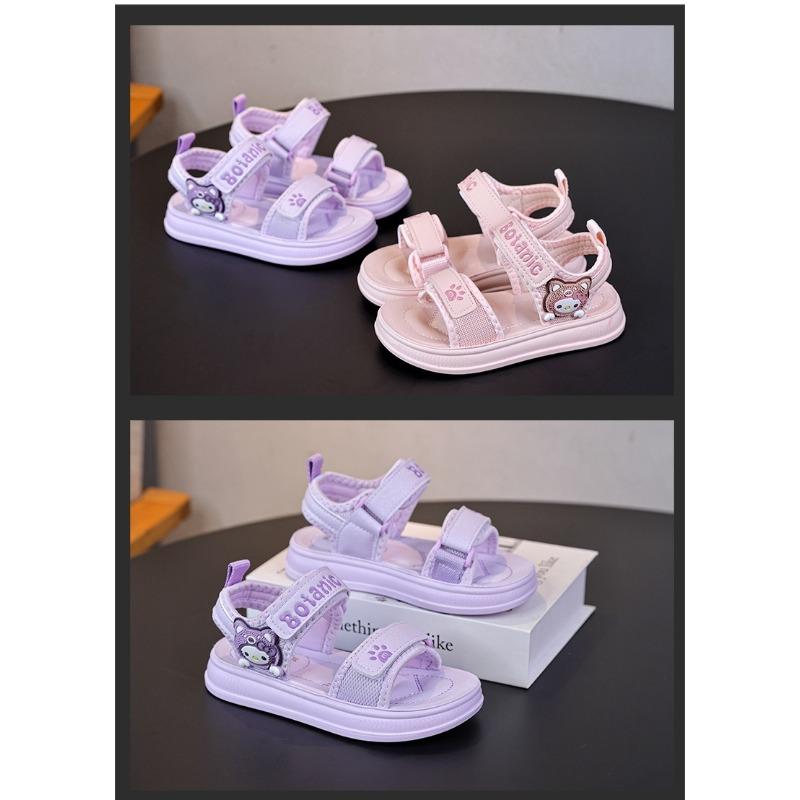 New Spring/Summer Kids' Open-Toe Beach Sandals - Adorable Bear Print Girls' Sandals with Hook & Loop Closure