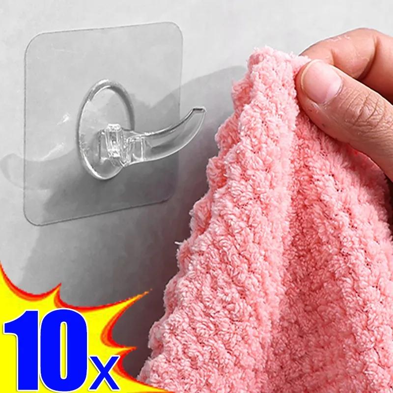 

10pcs Transparent Plastic Duty Wall Hook for Home Kitchen Bathroom Office Storage No Trace No Scratch Waterproof Adhesive Hooks