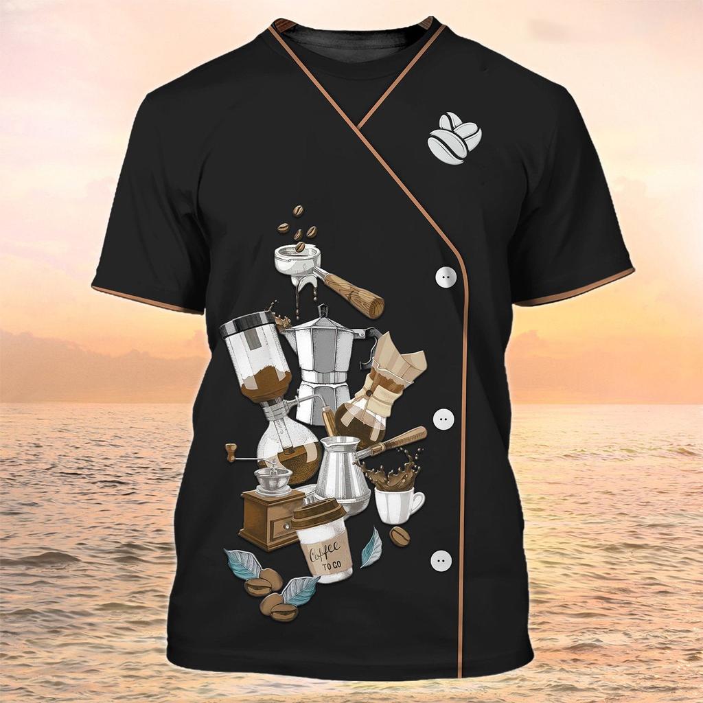Barista Style Make Coffee 3D Print Summer Men's Round Neck T-shirt Casual Short Sleeve Oversized Pullover Fashion Men Clothing