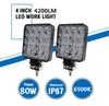 PAir 4.5Inch 16LED 80W 6500K Aluminum Square LED Work Light Fog Driving Lamp Offroad SUV Spotlight Bar Boat