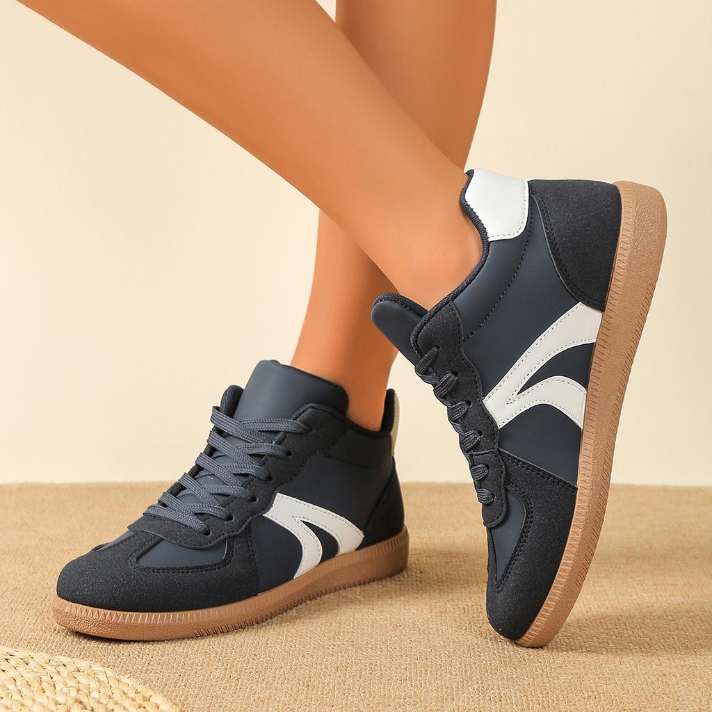 Fashion 2025 Autumn New Large-size High-top Women's Sneakers Color-blocking Luxury Flat Loafers Comfortable Retro Versatile Casual Shoes