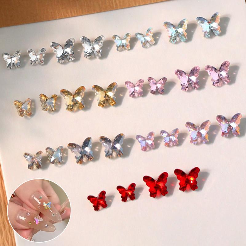 

10 Pcs Nail Art Butterfly Charms Point Bottom Nail Rhinestones 3D Crystal Decals Gems Stone For Manicure S