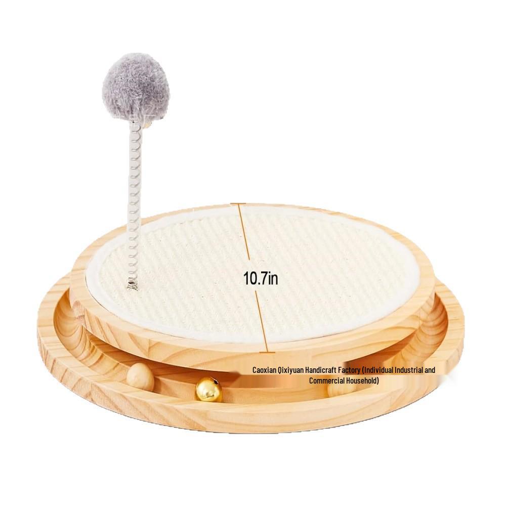 Double Layer Wooden Cat Scratching Post with Teaser Toy, Sisal Mat & Self-Amusement Ball