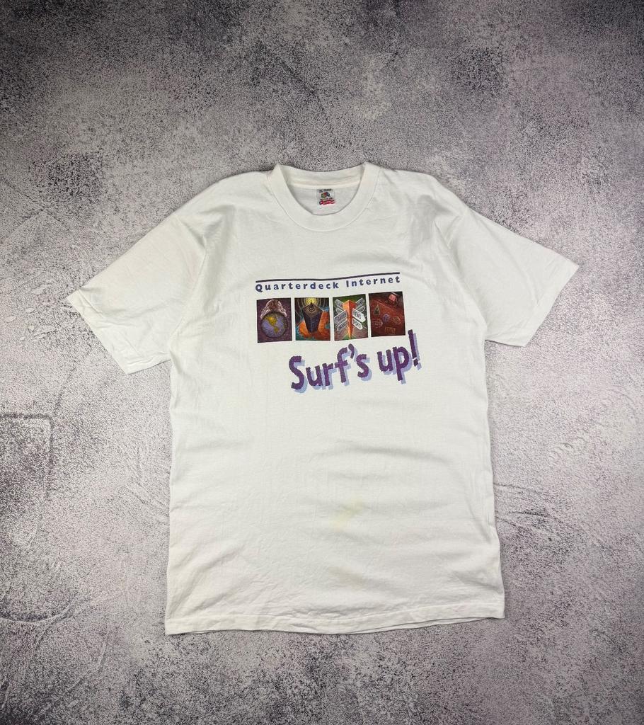 Vintage Quarterdeck Internet “Surf’s Up!” T-Shirt — 1990s — Size XL Made in USA