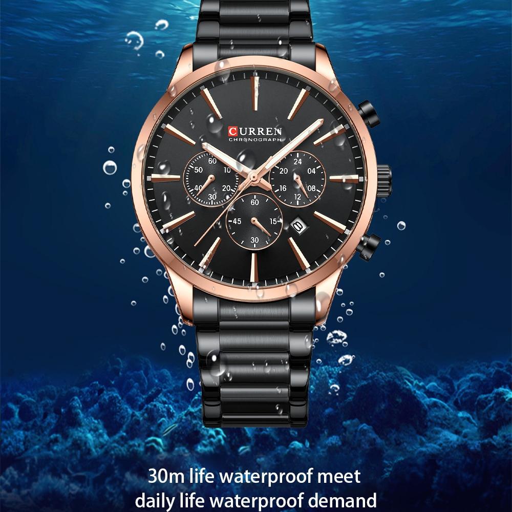 CURREN Steel Strap Watch Simple Calendar Large Dial Business Watch Waterproof Men's Fashion