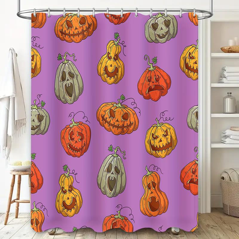 Halloween DecorPumpkin Print Shower Curtain for Bathtub Home Bathroom Decoration.
