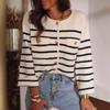 New Autumn and Winter Black and White Striped Button Knitted Cardigan Casual Long-sleeved Sweater for Women