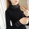 Camisa negra básica, camisa de punto de manga larga para mujer, primavera y otoño, suéter ajustado y adelgazante de cuello medio alto para otoño e invierno.