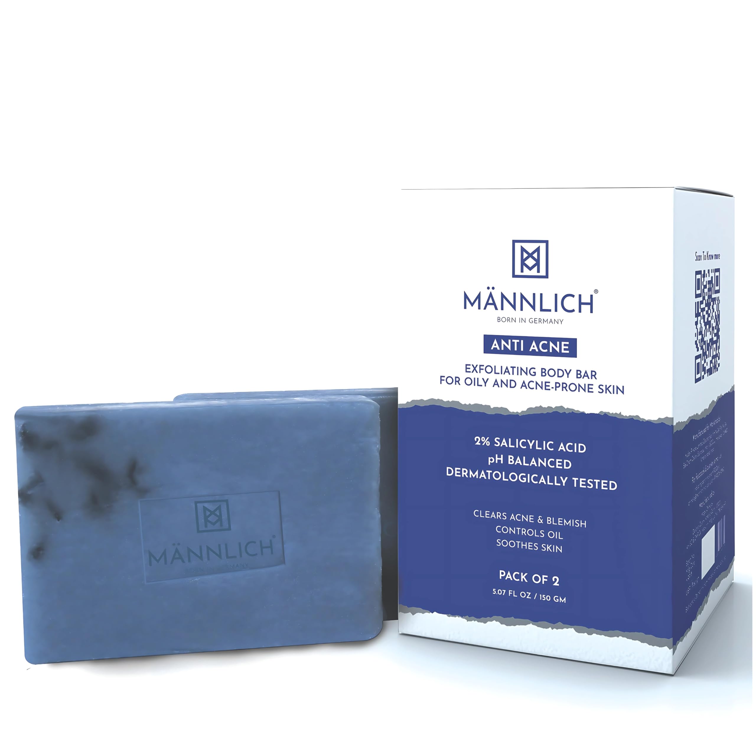 

Mannlich Anti-Acne Soap | Controls Excess Sebum | Handmade Body & Face Soap for Acne-Prone and Oily Skin | 2% Salicylic Acid, 2% Niacinamide & 2% Tea