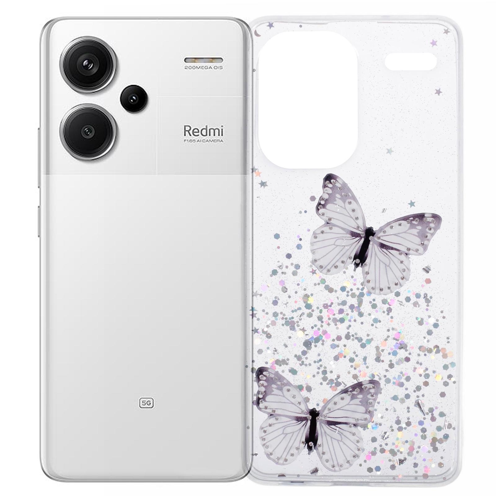 

AW Series For Xiaomi Redmi Note 13 Pro+ 5G Cell Phone Cases TPU+PVC Epoxy Butterfly Back Shell White