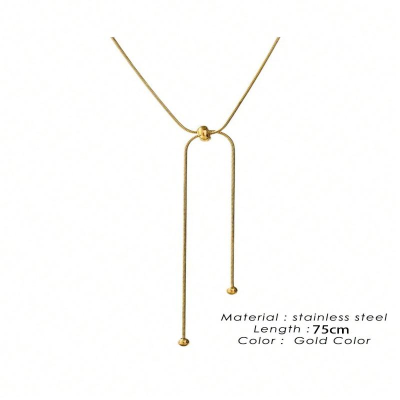 1pc Stainless Steel Minimalist Versatile Adjustable Design Long Necklace, Suitable for Daily Wear
