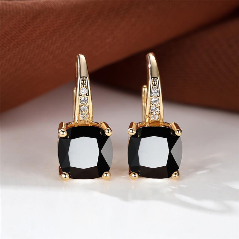 Blue Zircon Square Stone Luxury Crystal Rainbow Hoop Earrings Boho Gold Color Engagement Wedding For Women