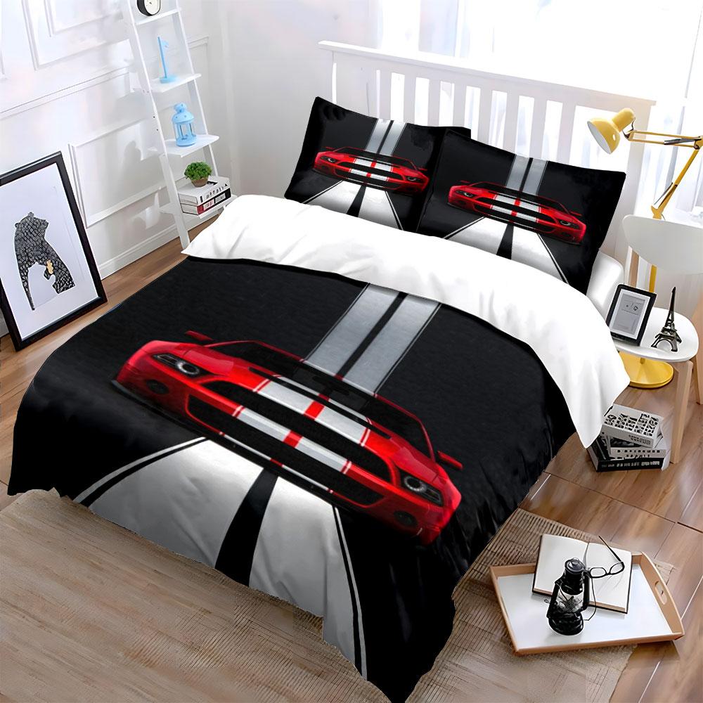 Red Car, White Stripes. Bedding Sets Duvet Cover Sets Duvet Covers Pillowcases(1* Duvet Cover 2* Pillowcases Without Duvet Insert)