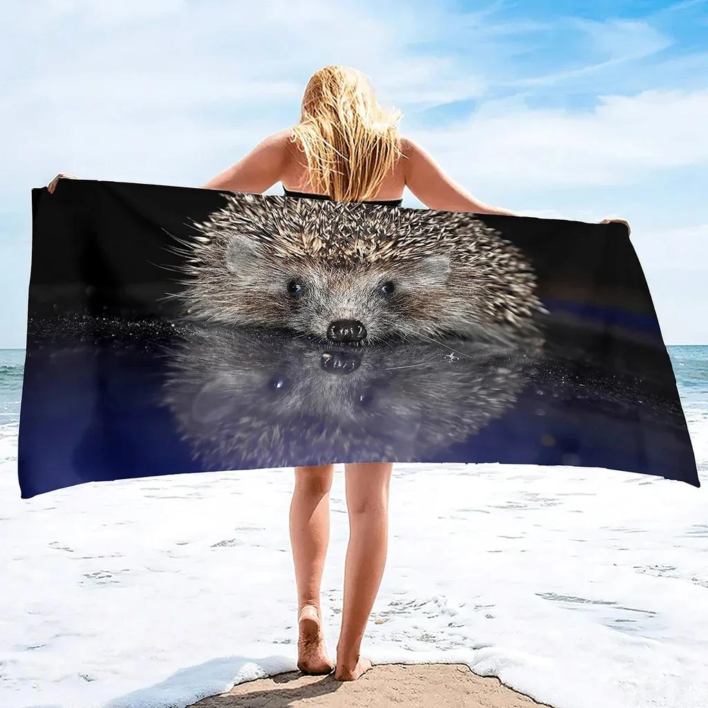 Cute Hedgehog Beach Towel Wild Animal Print Bath Towel For Adult Kids Wrapped Bikini Covered Sunscreen Blanket Sport Pool Towels