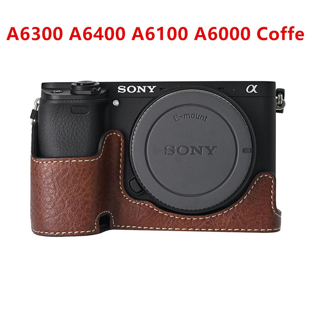Camera Half Case for Sony A6700 A6400 A6300 A6100 A6000 ZVE10 ZVE10II ZVE10M2 A7R5 A7CII A7C2 Bottom Opening Cover PU Leather