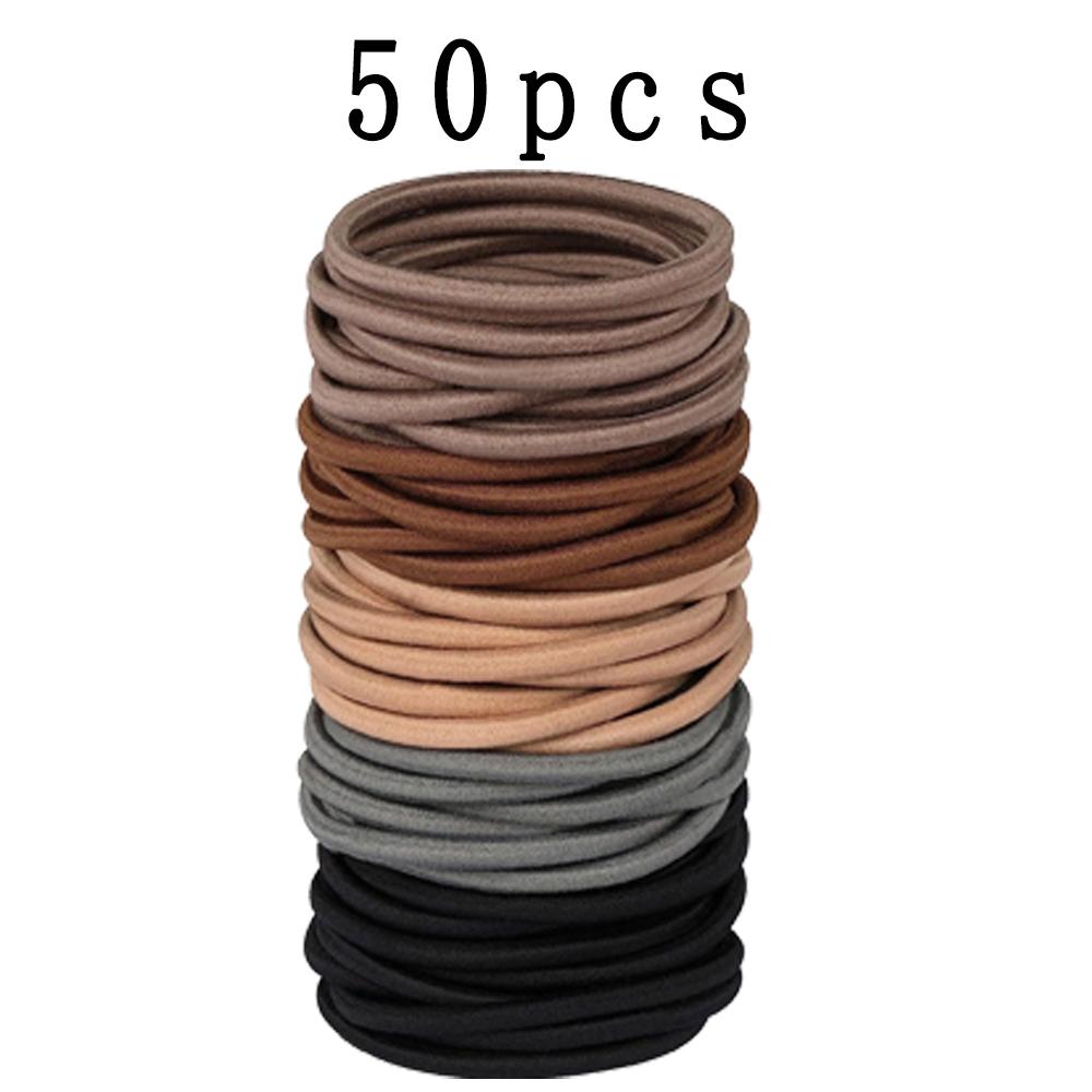 50Pcs 4mm Multi-Color Elastic Hair Ties - No-Damage Ponytail Holders, Knit Bands For Women, Men & Girls - Simple,Stylish