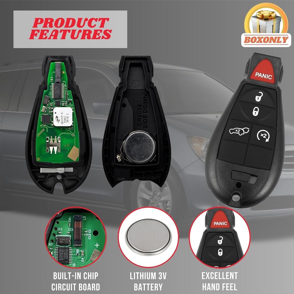 Replacement Keyless Entry Remote Car Key Fob GQ4-53T 433MHz for Jeep Cherokee 4+1 Button Semi-Smart Key Fob, Electronic 46 Chip, Compatible with Jeep
