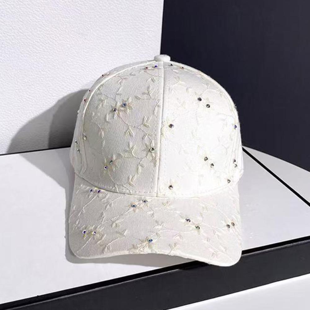 Trendy Little Flower Ladies Sun Hat Rhinestone Decoration Elegant Baseball Cap Adjustable Golf Cap Sisters Gifts