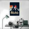 Alaska Mountain Sunset Retro Illustration Printed Poster Customized Wall Art Retro Vintage Metal Tin Signs for Home House Decor