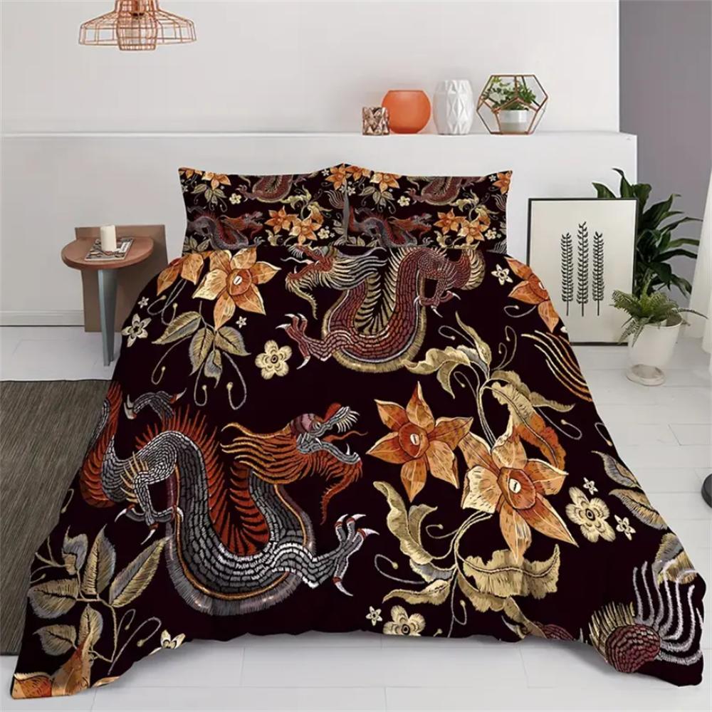 Comforter Chinese Dragon Bedding Set Double Twin Full Size Teens Adults Bedclothes Soft Polyester For Baby