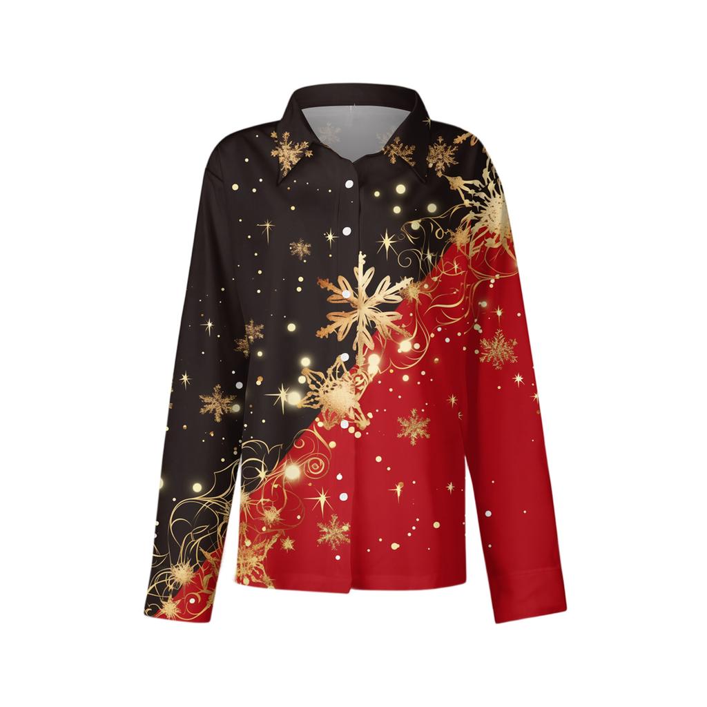 Women's Shirt With Floral Print Buttons, Long Sleeved Casual Regular Shirt Blouses Casual Plus Size Basic Tops