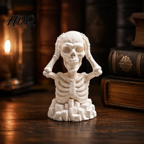 Novelty Gifts for Friends Hands on Head Skeleton Figurine, 3D Printed Skull Statue, PLA Desktop Figurines Funny Stress Relief Decor, Gothic Halloween