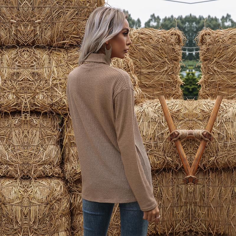 Comfortable Tops Fashionable and Casual Temperament Autumn and Winter Solid Color Long-sleeved Asymmetric Open High Neck Bottom Loose Knit Sweater