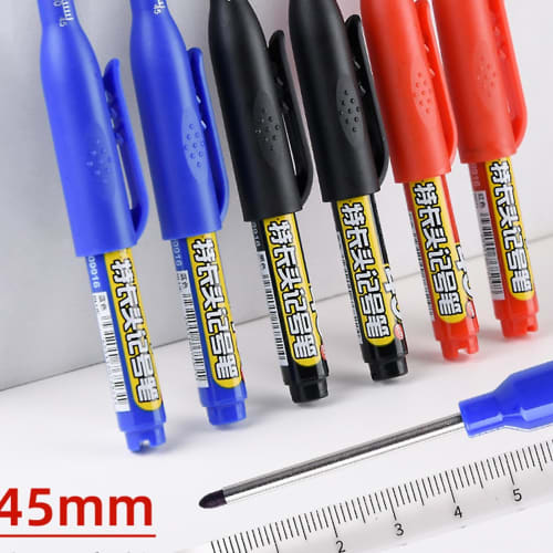Construction Marker Pen - Long Tip Deep Hole Marker | 3x Waterproof Marking Tool | Precision Fine Point Marker for Wood, Metal, and Plastic | Carpente