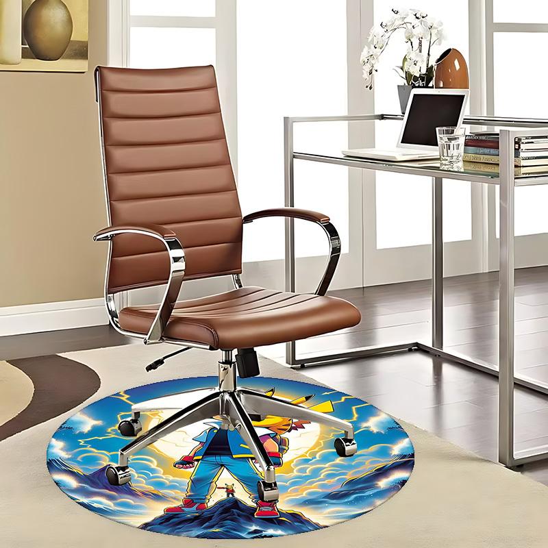 1pc Pokemon Pikachu & Ash Round Carpet - Anime Design Chair Mat for Office, Home Decor, Living Room