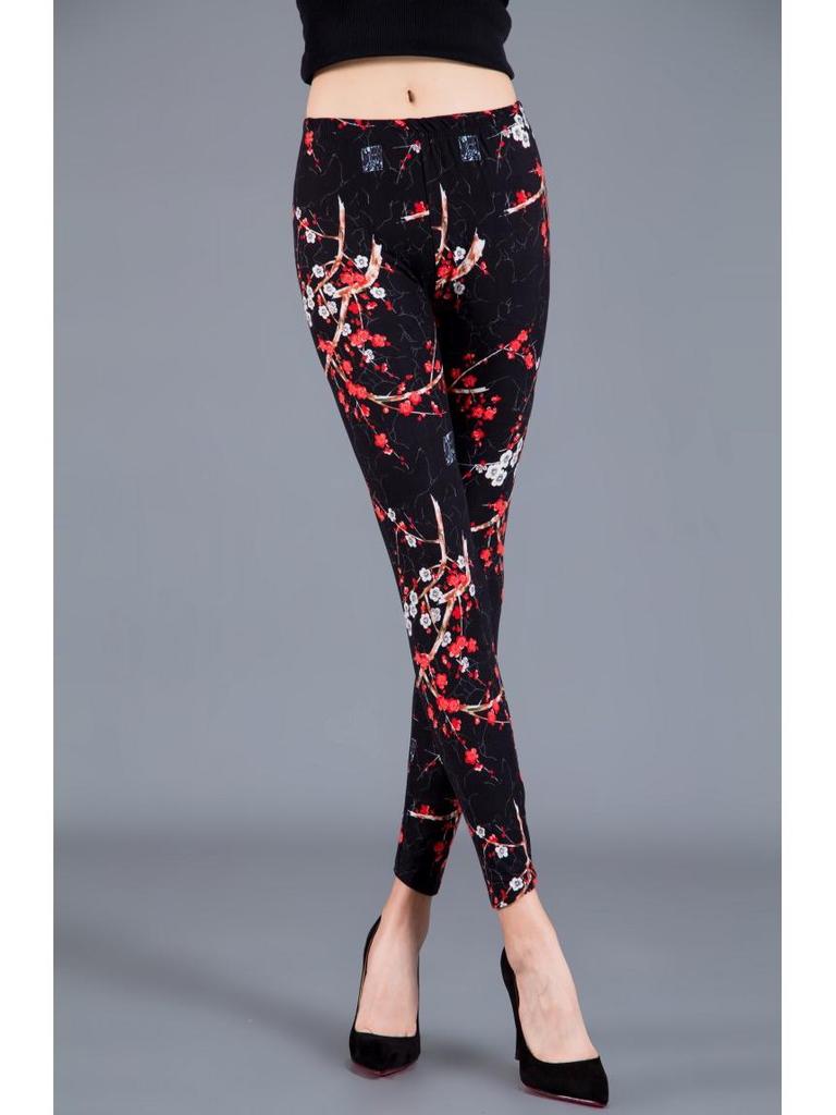 2023 Trendy Floral Print Slim Fit Milk Silk Leggings for Women - Plus Size, Elastic, Outerwear