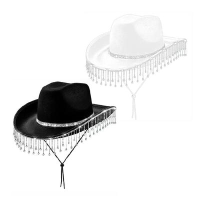 Glänzender Brauthut Funkelnde Cowboyhüte Strasssteine Panamahut für Party