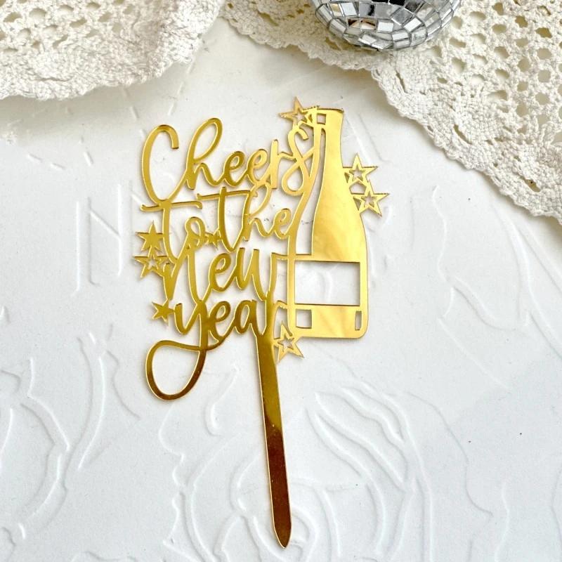 10PCS New Year Happy Party Cake Toppers 2025 Creative Red Gold Cake Flag Family New Year's Party Dessert Baking Decoration Gifts