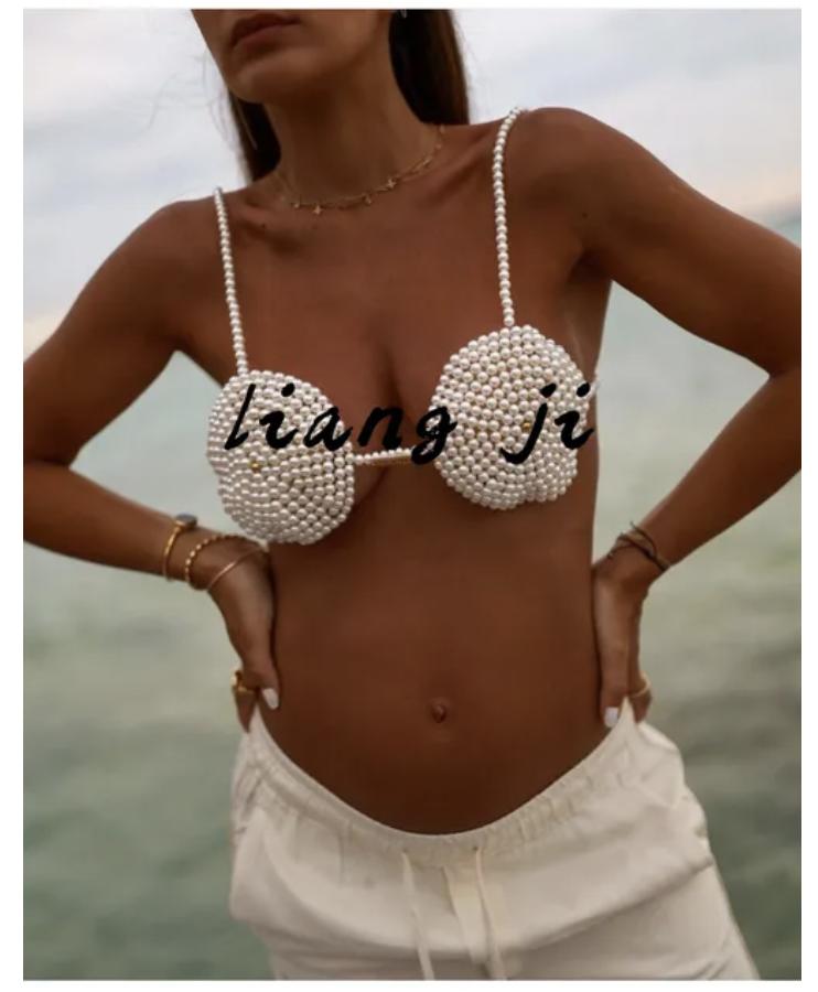 Sexy Accessoires Damen Bikini Perlen Brustkette Körperkette Schmuck Komplett Handgefertigt BH Mit Fransen Für Strand Nachtclub Taillenkette