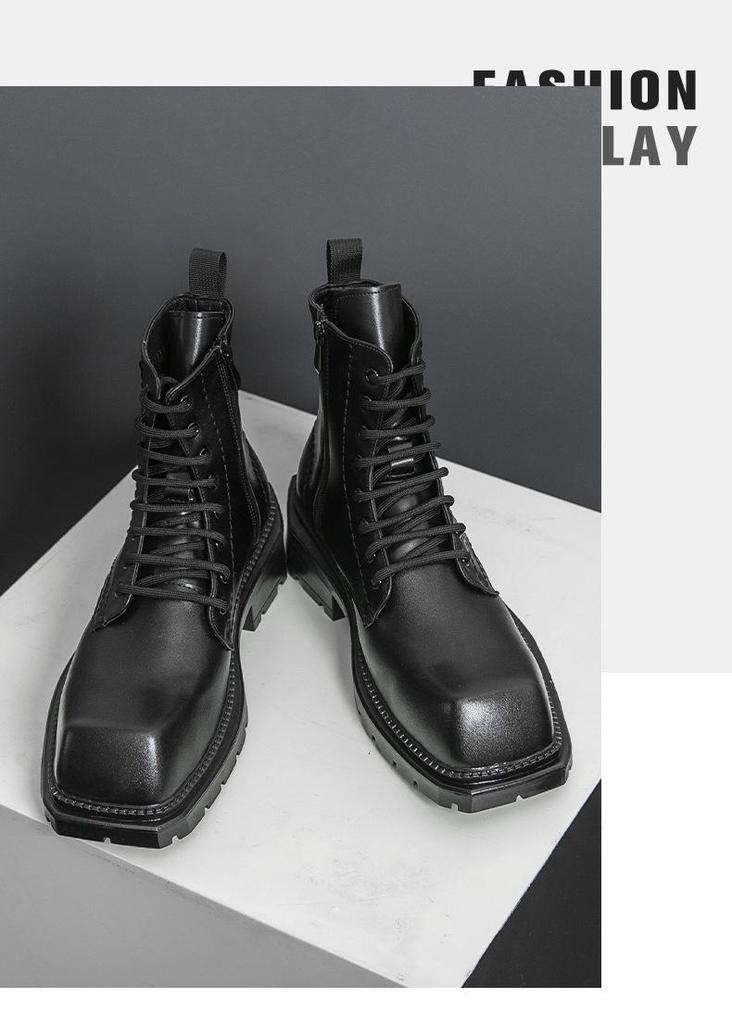 European & American Plus Size Men's Autumn High-Top Martin Boots – British Style Retro Motorcycle Leather Boots with Height Increase