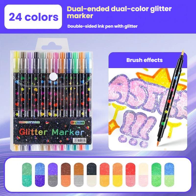 Pennarelli Glitterati a Doppia Punta con Colori Scintillanti Pennini Lisci Perfetti per Scrapbooking e Biglietti