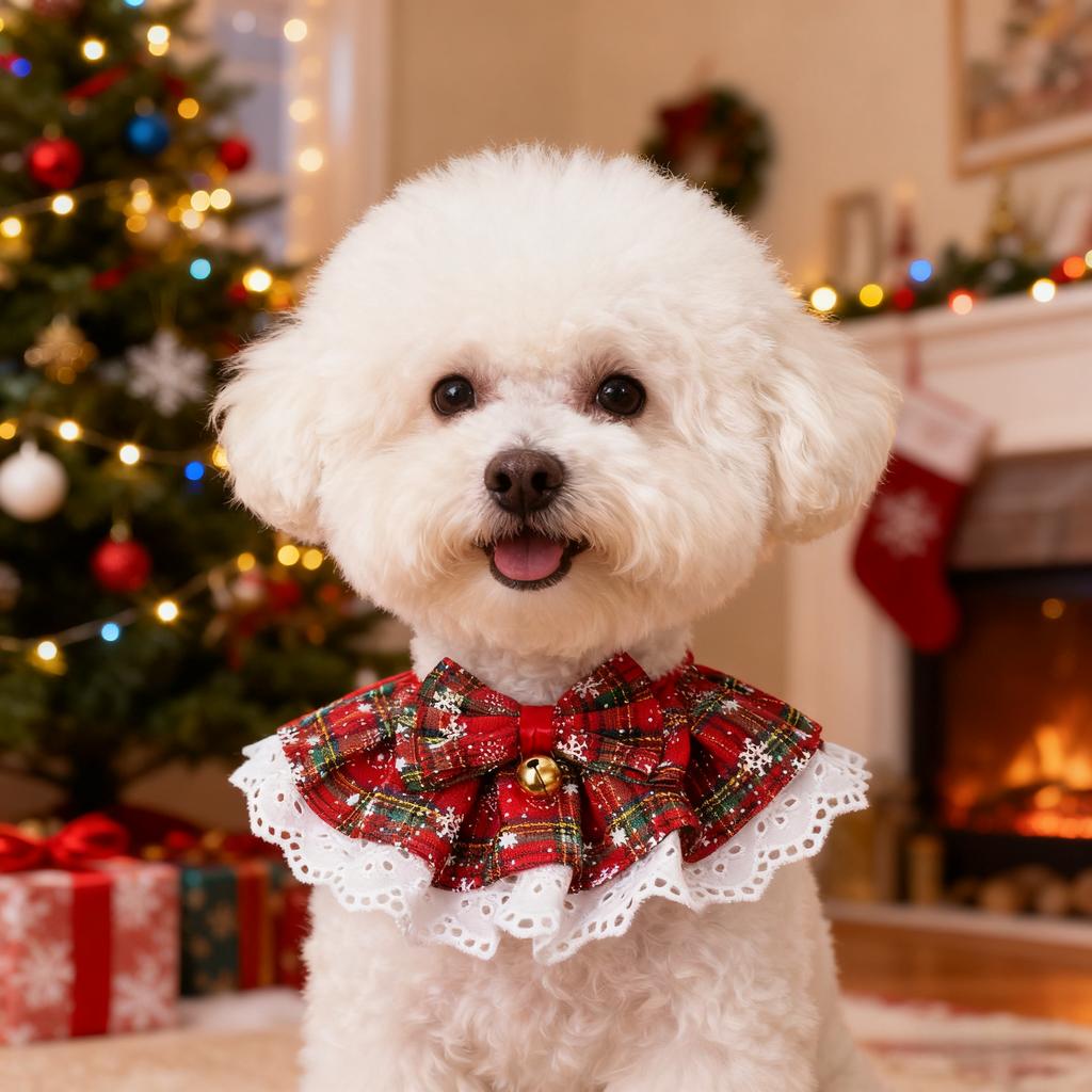 Entzückerliches weihnachtliches Karohundehalsband mit Spitzenrand Vierfarbiges Haustier-Schal-Handtuch Handtuch für Hunde
