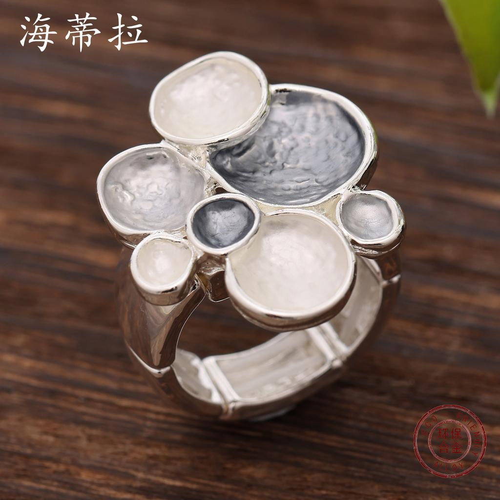 Bague fleur ronde irrégulière couleur huile nouvelle, bague élastique polyvalente simple personnalité pour femmes