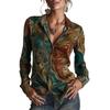 Womens Long Sleeve Polo Shirt Abstract Print Slim Fit Casual Top