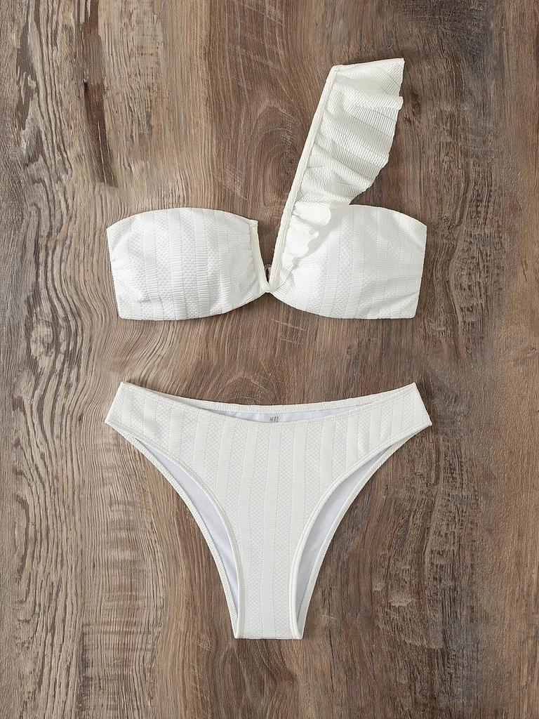 Bikini na jedno ramię seksowne kobiety strój kąpielowy bikini bandeau zestaw wysokiej talii kobiece stroje kąpielowe prążkowany strój kąpielowy Biquini kostiumy kąpielowe