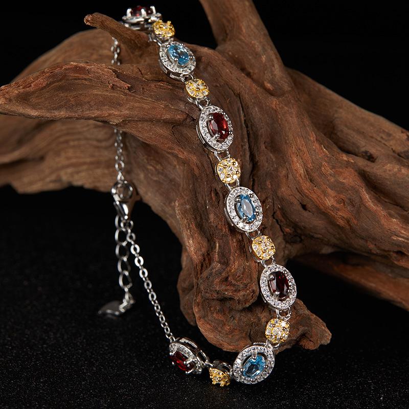 Xiaohongshu Earrings Jewelry S925 Sterling Silver Inlaid With Natural Colored Treasure Topaz Garnet Bracelet Women