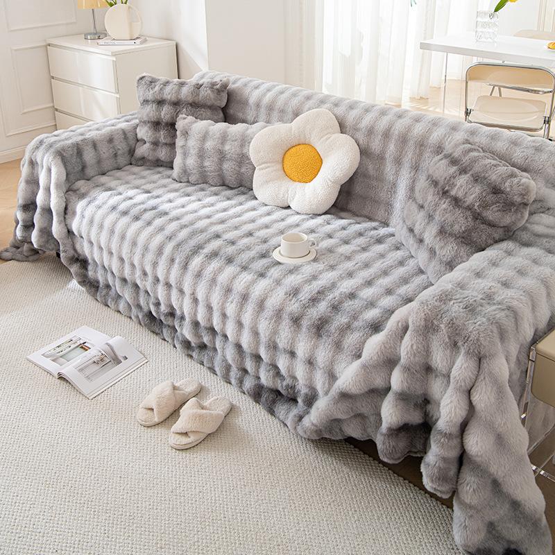 Thickened Gradient Color Plush Sofa Towel Non-Slip Plush Warm Cushion Winter New Plush Sofa Cover Cloth