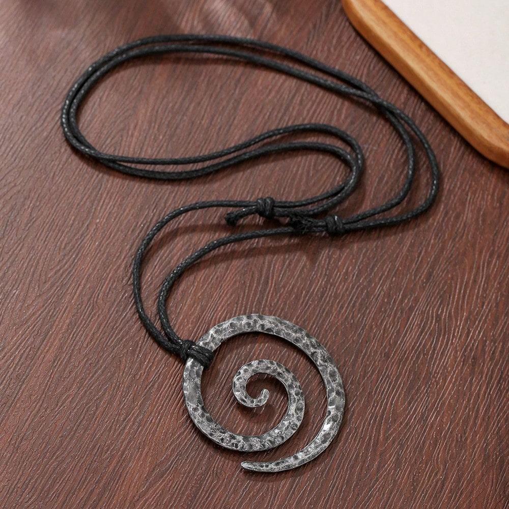 Viking Vintage Spiral Symbol Amulet Pendant Necklace Norwegian Jewelry Male Party Accessories