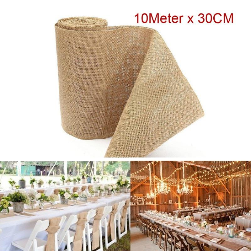 10 M * 30 Cm Natural Yellow Linen Ribbon Wedding Party Chair with Retro Home Decorations