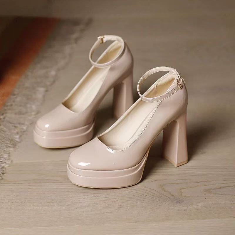 Fashion New Summer Buckle Banquet Shoes Women's Square Toe Shallow Mouth Platform Non-slip Super High Heel Single Shoes