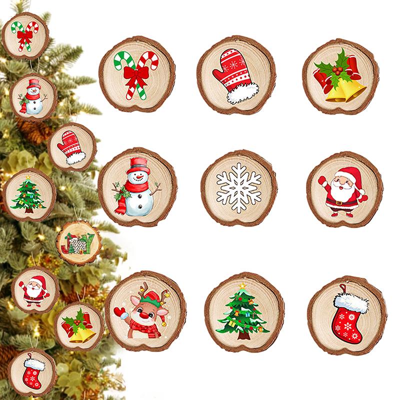 Christmas Tree Decorations Wood Christmas Tree Decorations,9Pcs Round Christmas Decor Wood Christmas Ornaments For Crafts