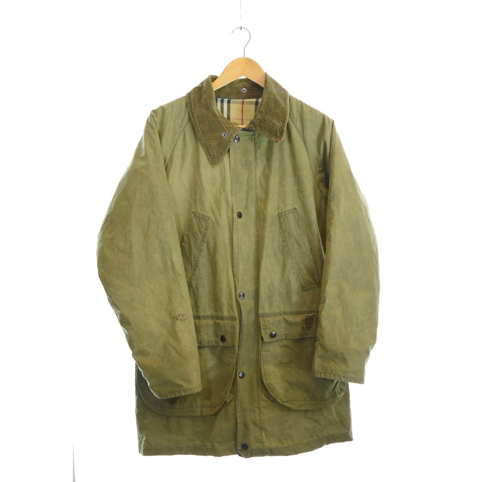 Used Burberry 80s Oiled Jacket Made in England 80 s Waxed Cotton Made in England Jacket Khaki 103MT-4984