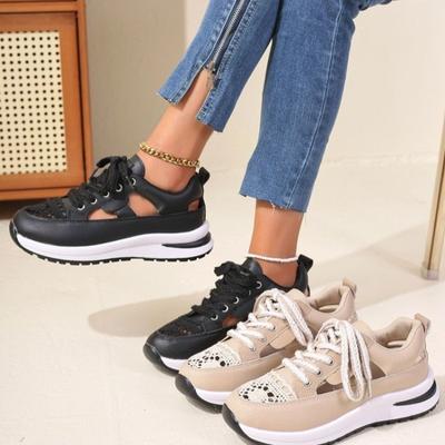 European and American Large-size Heightening Women's Casual Single Shoes Are Popular, Breathable Mesh Hollow Casual Sports Board Shoes