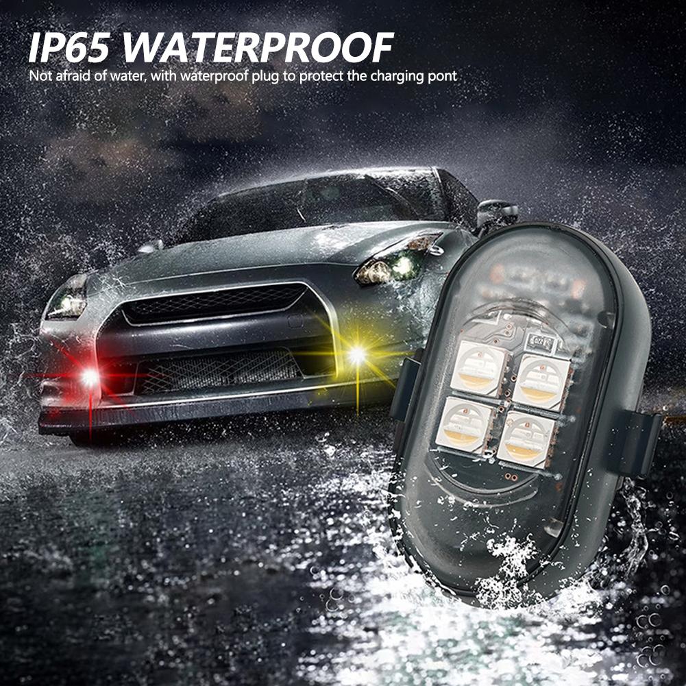 Wireless LED Strobe Lights for Car Motorcycle 8 Colors Rechargeable Warning Light Decor Atmosphere Anti-Collision 4LED
