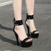 Fashion High Heels Sandals Women 2025 Summer Black Stiletto Modern Shoes Fashion Sexy Peep Toe Designer Sandals Banquet Party Shoes